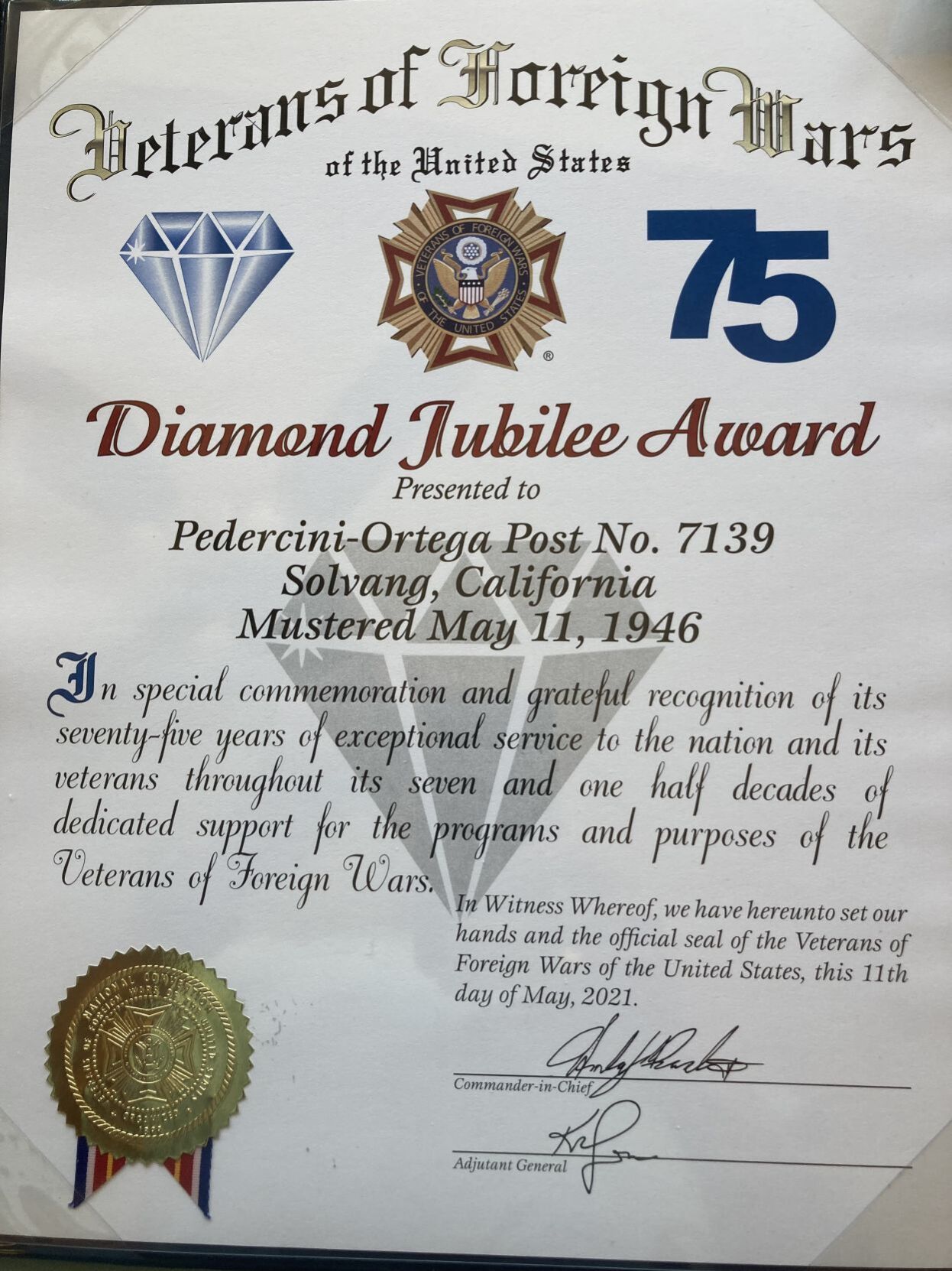 VFW Post7139 Diamond Jubilee Citation.jpg